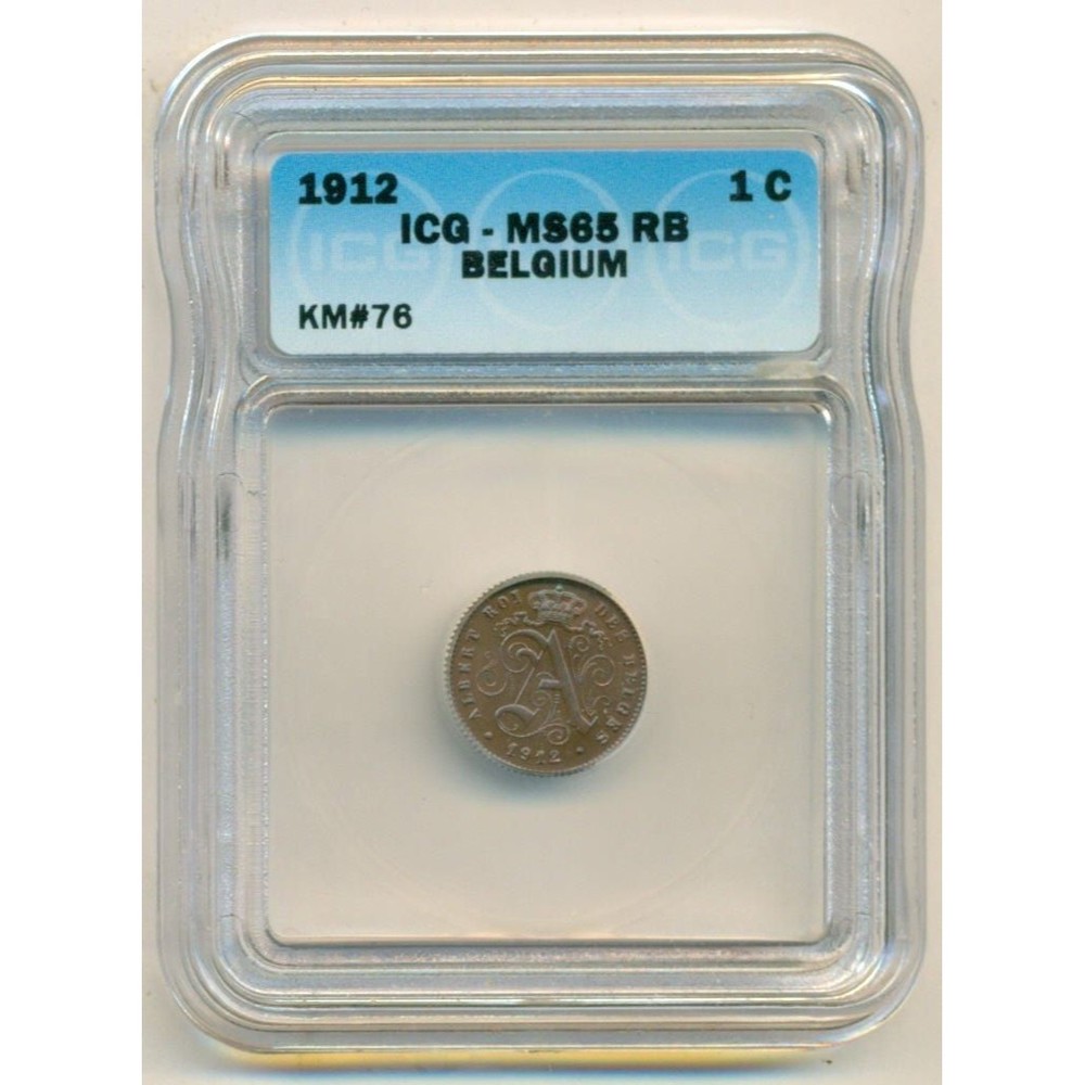 Belgium 1912 Centime French Legend MS65 RB ICG